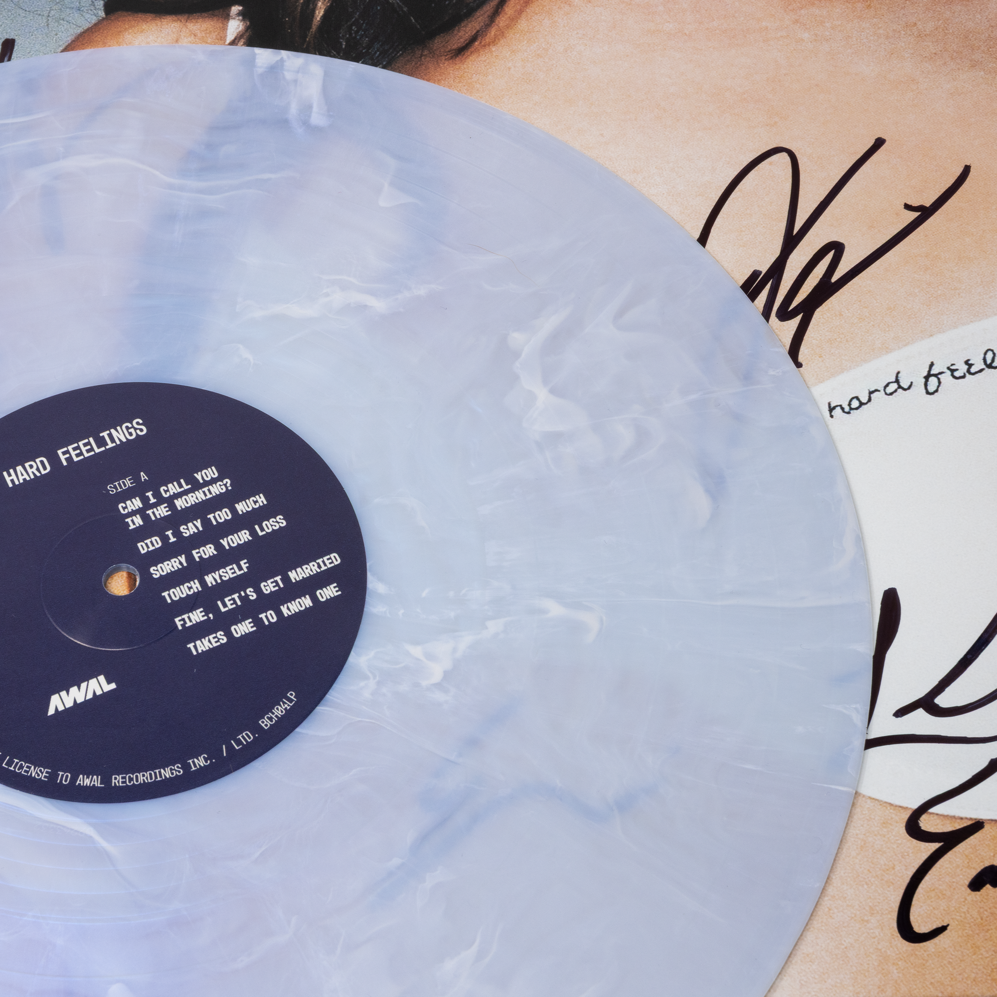 SIGNED - No Hard Feelings "Pearlescent Blue" Vinyl and Ringer Tee Bundle
