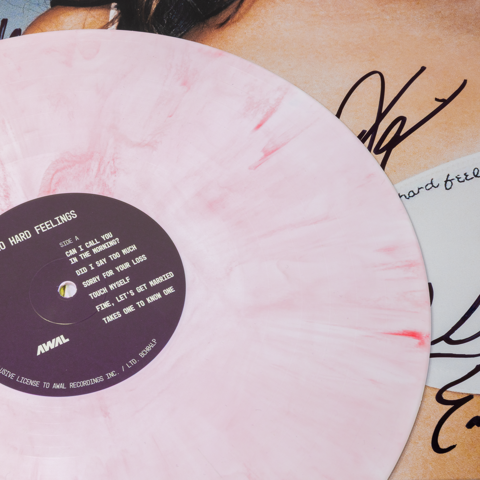 SIGNED - No Hard Feelings "Pink Marble" Vinyl and Ringer Tee Bundle