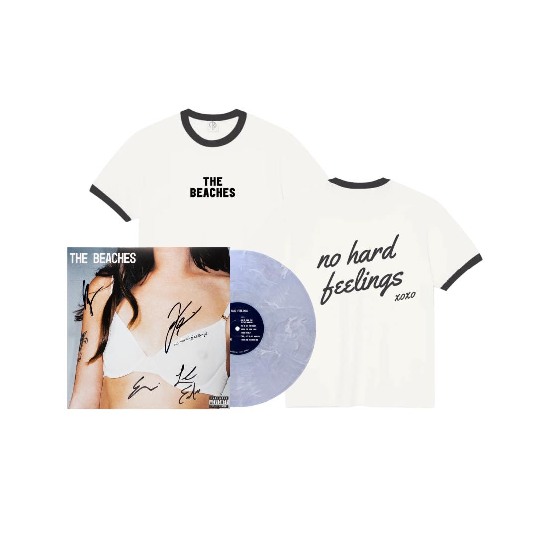SIGNED - No Hard Feelings "Pearlescent Blue" Vinyl and Ringer Tee Bundle